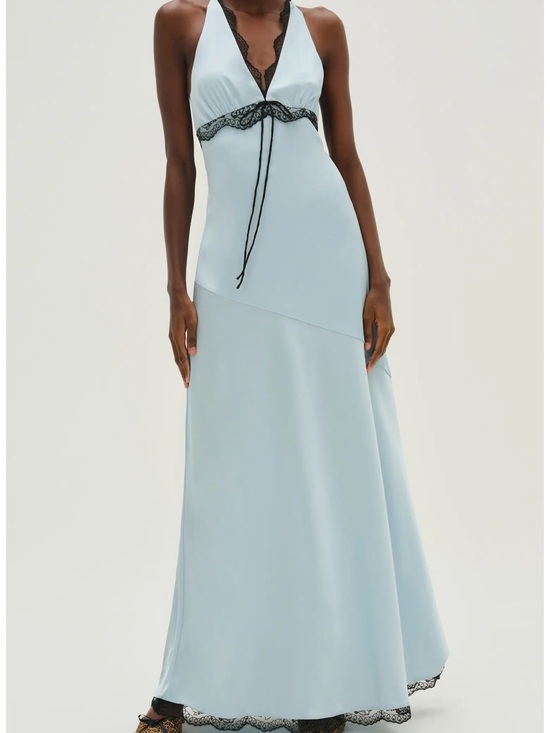 For Love And Lemons Dresses & Skirts - For Love And Lemons Light Blue Halter Maxi Dress with Black Lace Trim